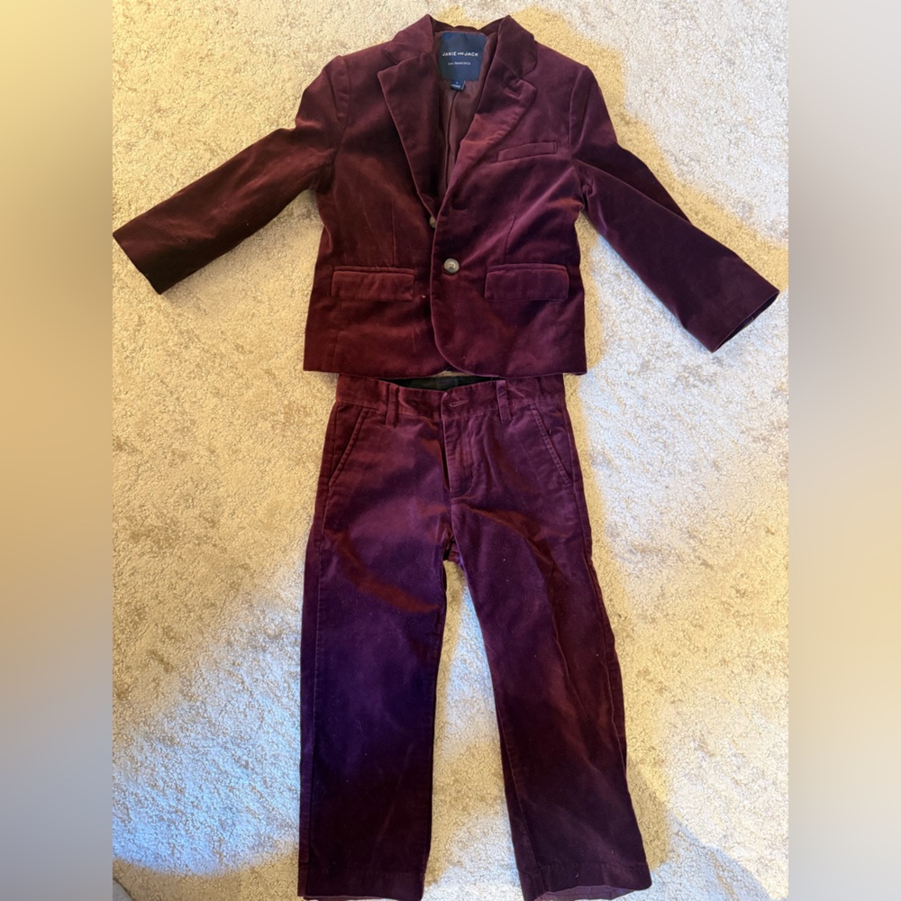 Janie and Jack Rich Burgundy Velvet Suit